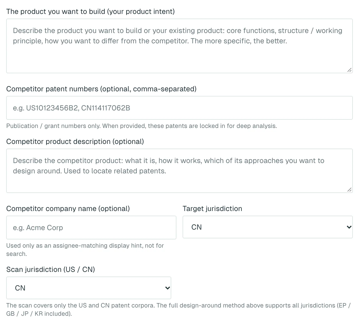 The Design-Around Analysis form