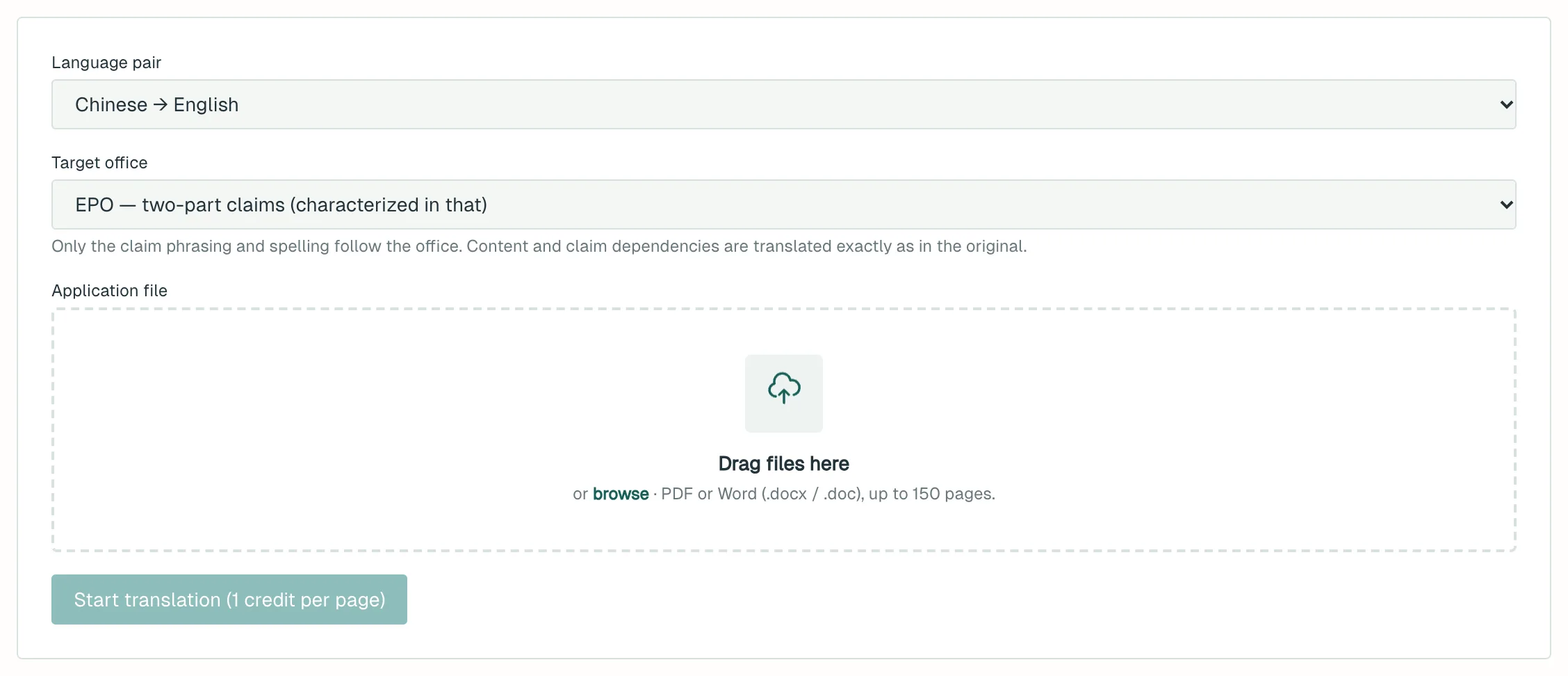 The Filing-Format Patent Translation form