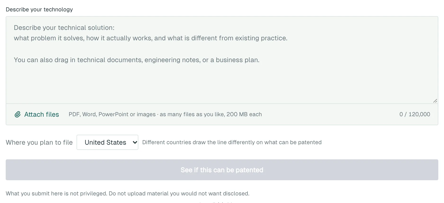 The Patentability Assessment form