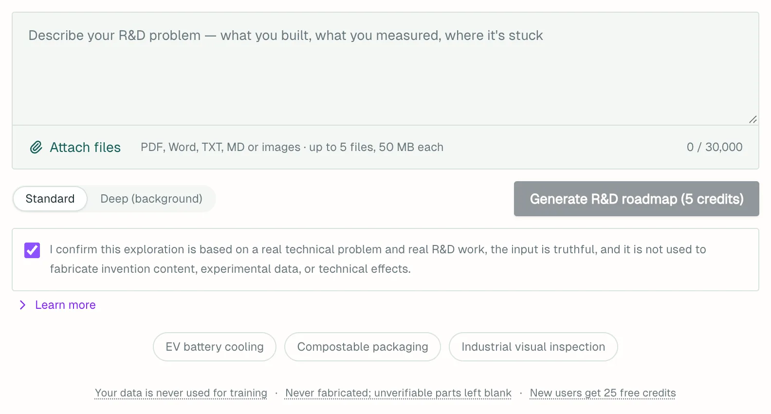The R&D Roadmap Planning form